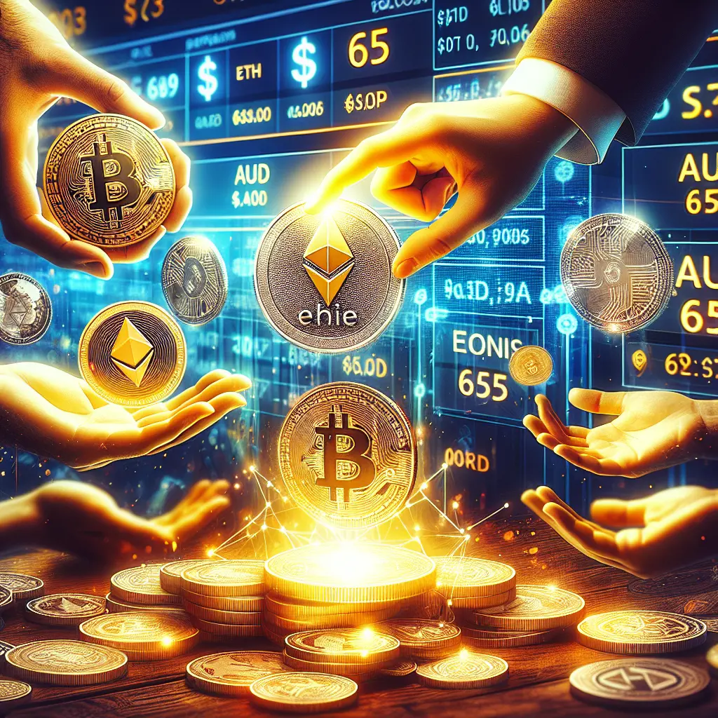 Representation of Gana hasta 65 USDT de bono al operar BTC, ETH, SOL, TRUMP o XRP en pares con AUD en OKX