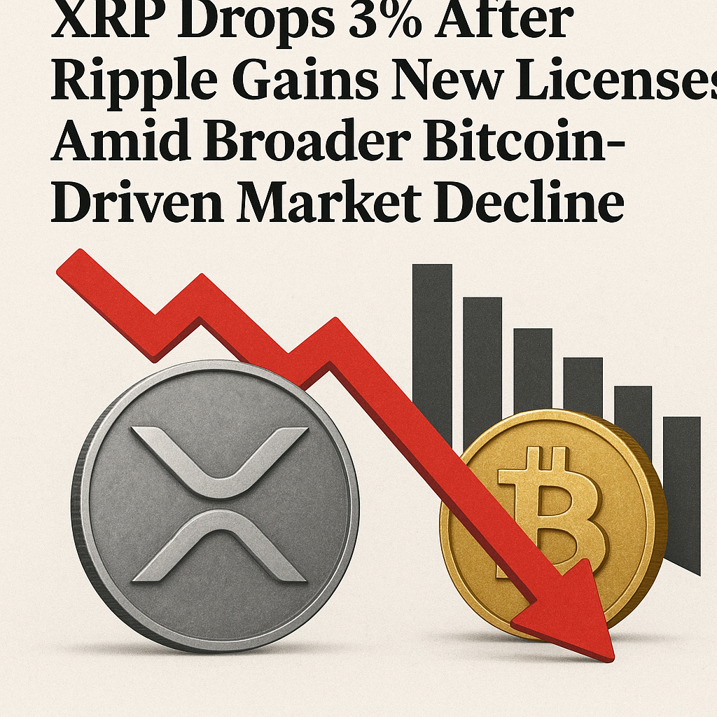 Representation of XRP Drops 3% After Ripple Gains New Licenses Amid Broader Bitcoin-Driven Market Decline